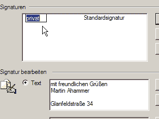 Text schreiben und die Signatur benennen