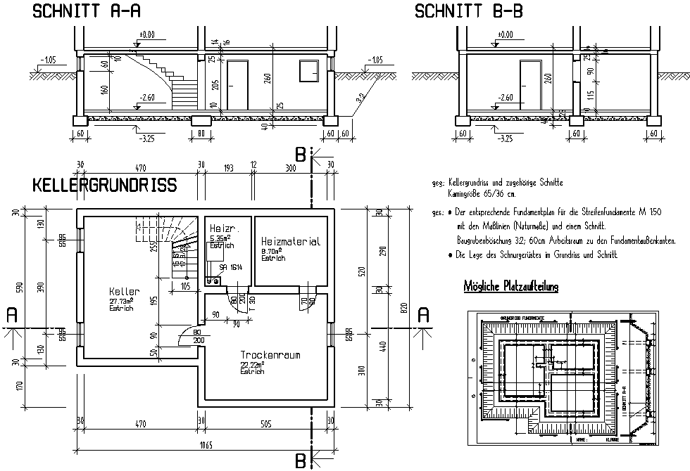 KG-Grundriss und Schnitte